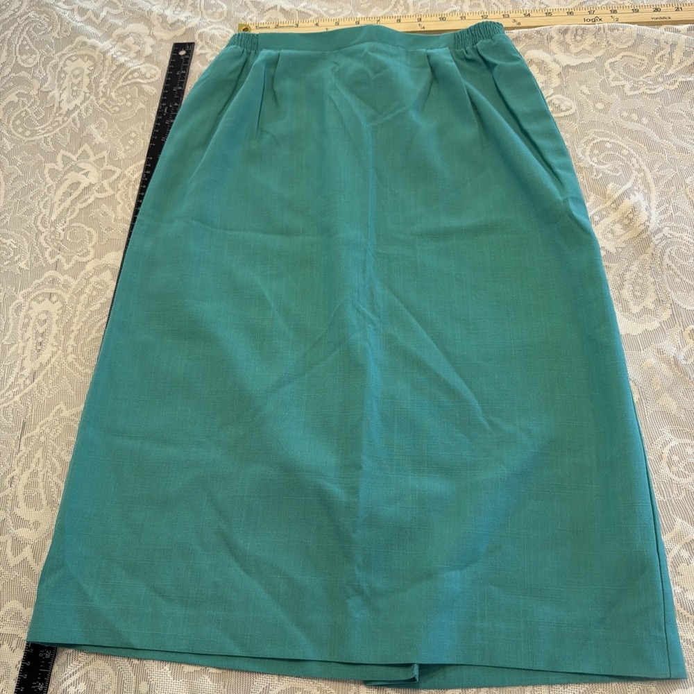 Vintage Tan Jay Green  Midi-Length Skirt W/Kick Pleat Garden Party Spring 14